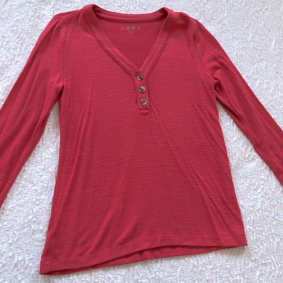LOFT Tops - LOFT size S small red Henley style shirt top.